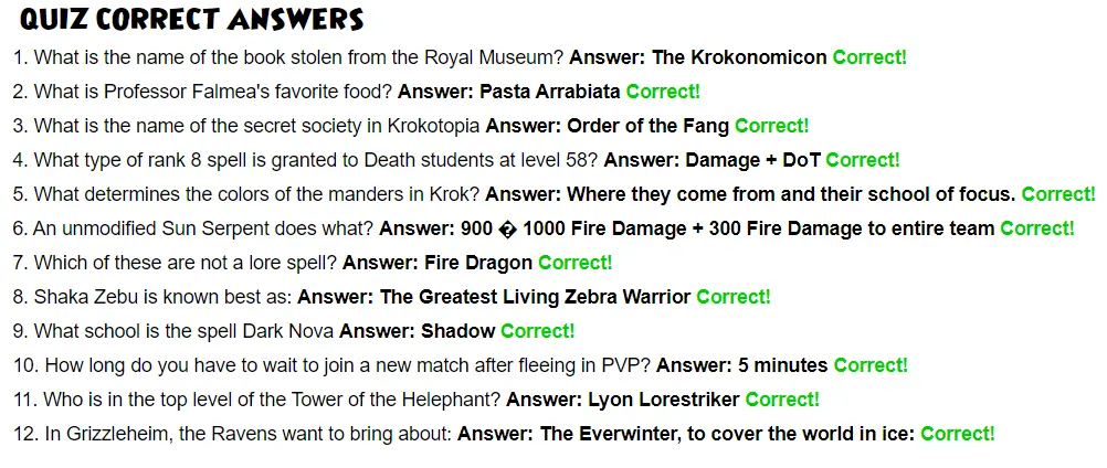 Wizard101 adventuring trivia answers